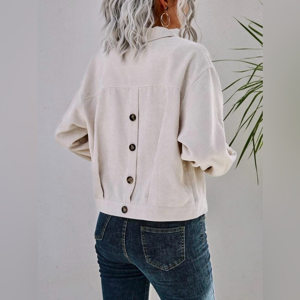 Drop Shoulder Corduroy Jacket Beige Size XS - Picture 2 of 13